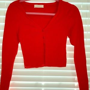 Red cardigan sweater